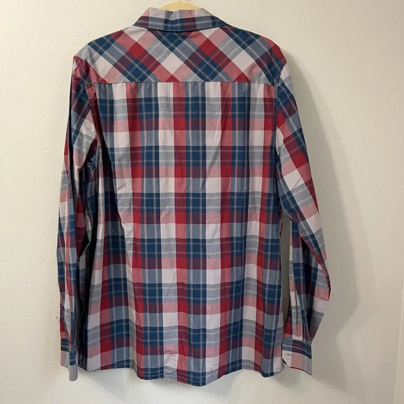 Browning Mens Red Blue Western Plaid Button Down Long Sleeve Shirt Large Pockets - Picture 3 of 9